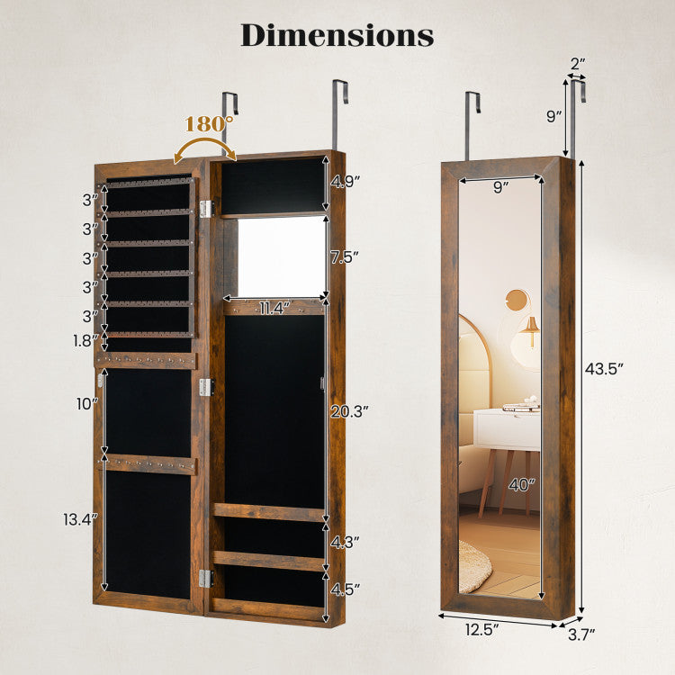 Jewelry Cabinet Wall or Door Mounted Jewelry Armoire Modern Hanging Jewelry Organizer