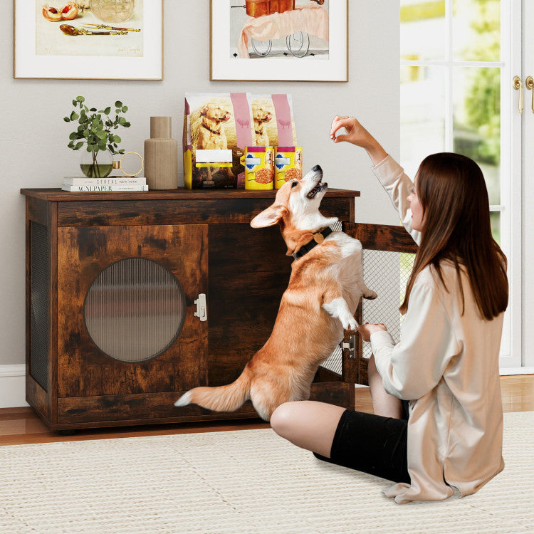 Furniture Style Dog Crate for Small and Medium Dogs with Translucent Window and Lockable Door