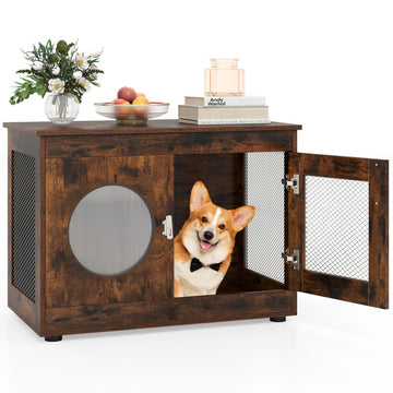 Furniture Style Dog Crate for Small and Medium Dogs with Translucent Window and Lockable Door