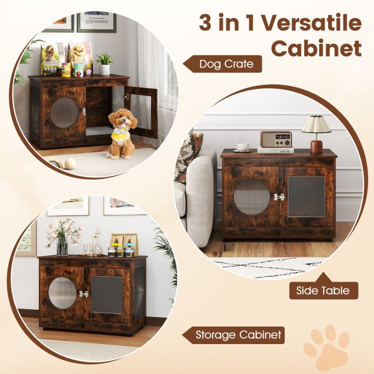 Furniture Style Dog Crate for Small and Medium Dogs with Translucent Window and Lockable Door