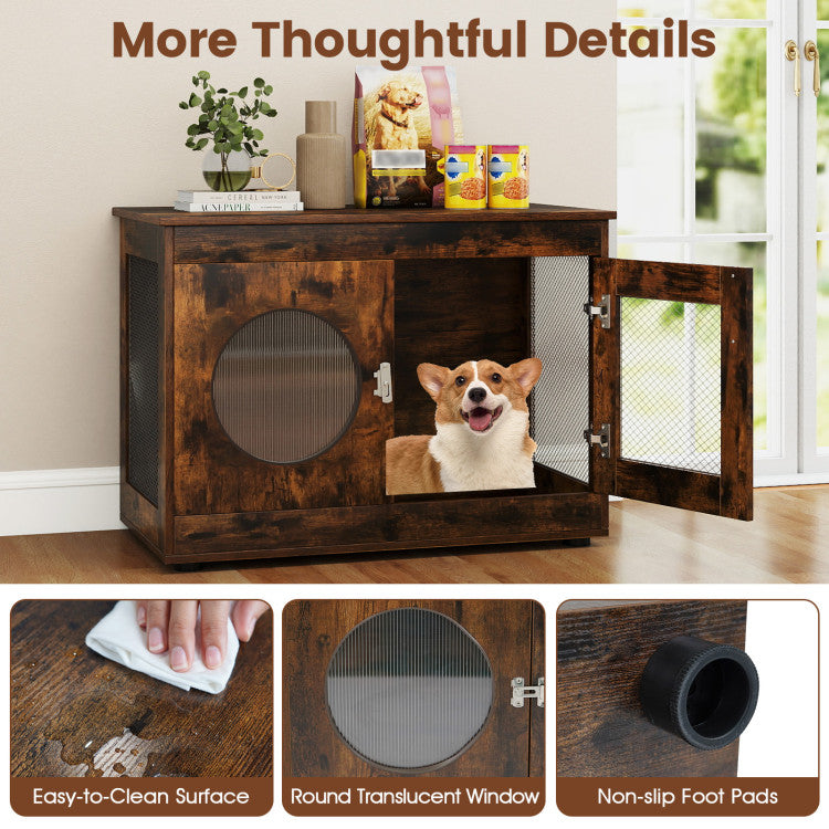 Furniture Style Dog Crate for Small and Medium Dogs with Translucent Window and Lockable Door