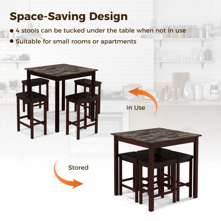 5-Piece Bar Table Set Counter-Height Dining Table and 4 Bar Stools