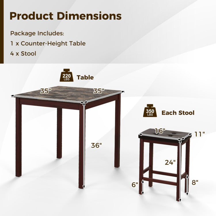 5-Piece Bar Table Set Counter-Height Dining Table and 4 Bar Stools