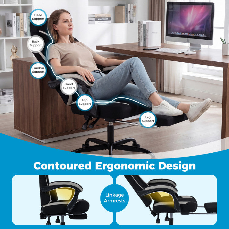 Gaming Chair Height Adjustable Computer Chair with Headrest Footrest & 360° Swivel Seat