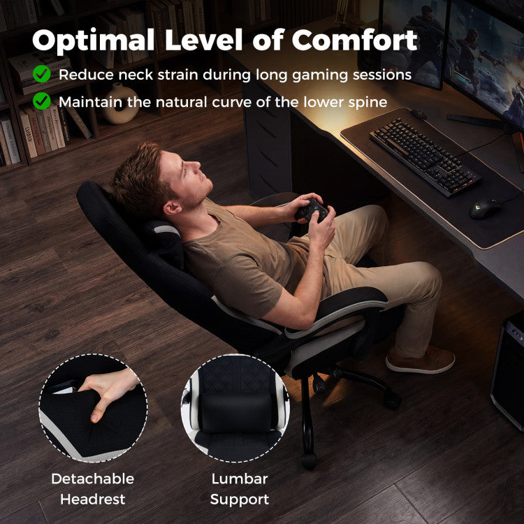 Gaming Chair Height Adjustable Computer Chair with Headrest Footrest & 360° Swivel Seat