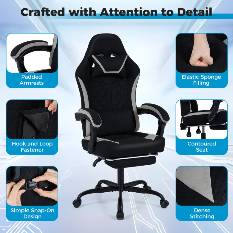 Gaming Chair Height Adjustable Computer Chair with Headrest Footrest & 360° Swivel Seat