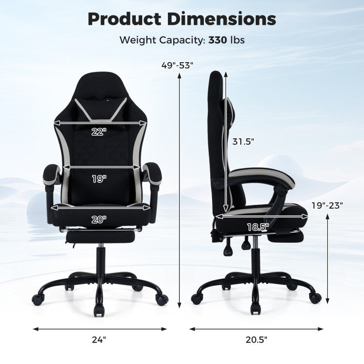 Gaming Chair Height Adjustable Computer Chair with Headrest Footrest & 360° Swivel Seat