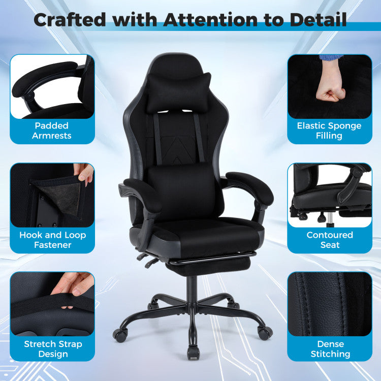 Gaming Chair Height Adjustable Computer Chair with Headrest Lumbar Support Linkage Armrests