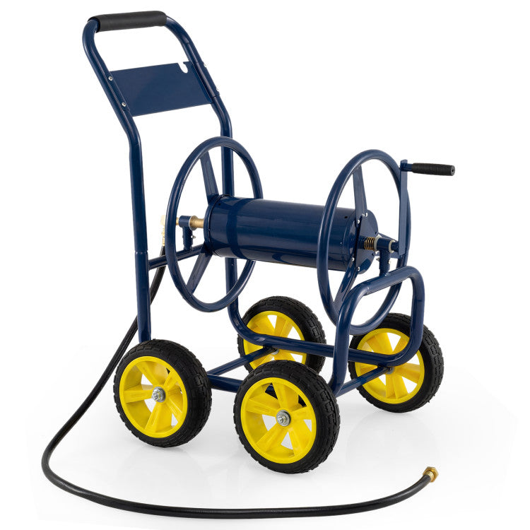 Heavy Duty Garden Water Hose Reel Cart with 4 Wheels and Non-slip Grip