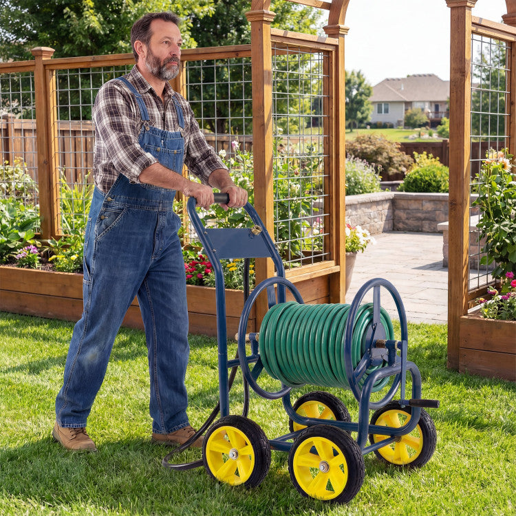 Heavy Duty Garden Water Hose Reel Cart with 4 Wheels and Non-slip Grip