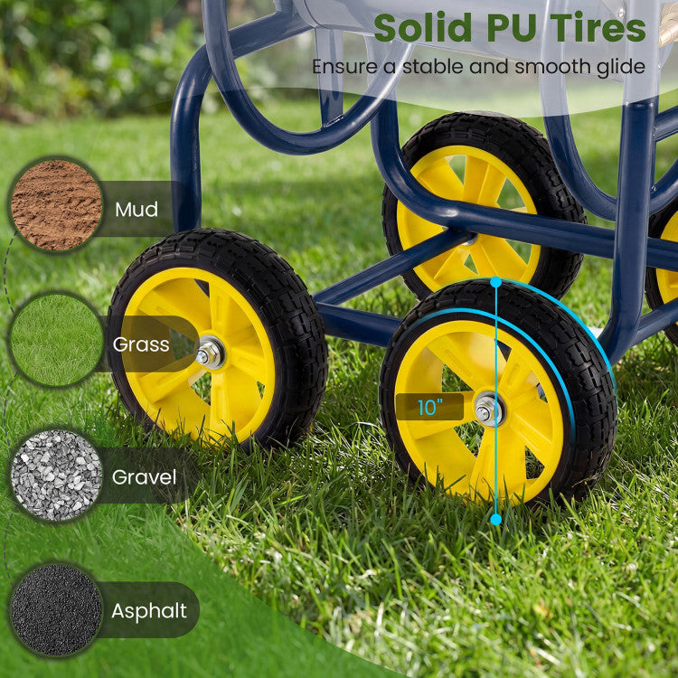 Heavy Duty Garden Water Hose Reel Cart with 4 Wheels and Non-slip Grip