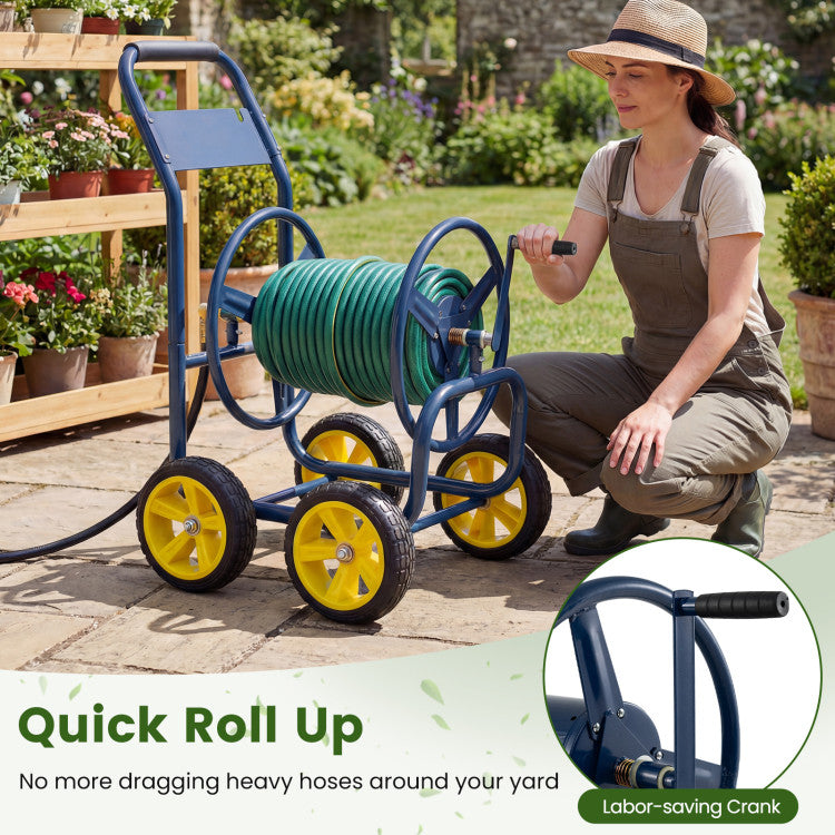 Heavy Duty Garden Water Hose Reel Cart with 4 Wheels and Non-slip Grip