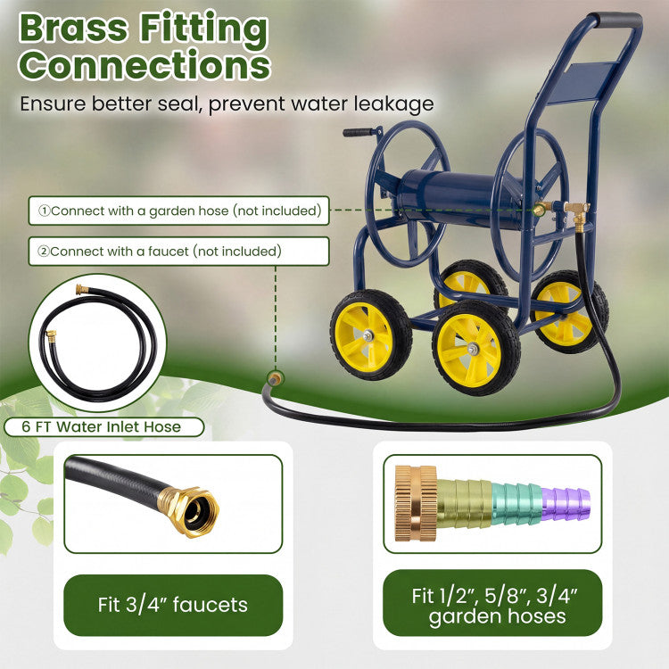 Heavy Duty Garden Water Hose Reel Cart with 4 Wheels and Non-slip Grip