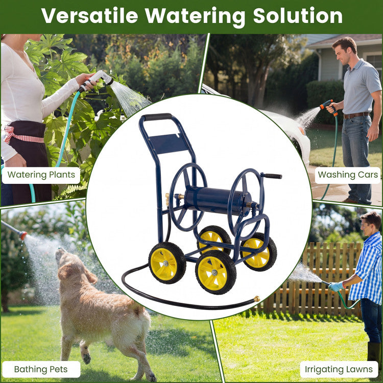 Heavy Duty Garden Water Hose Reel Cart with 4 Wheels and Non-slip Grip