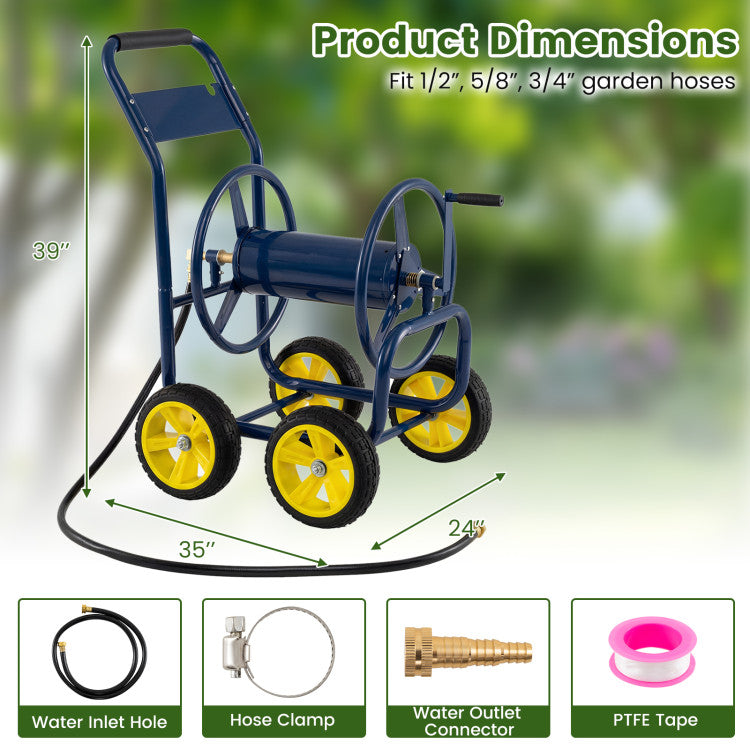 Heavy Duty Garden Water Hose Reel Cart with 4 Wheels and Non-slip Grip
