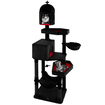 Gothic Cat Tree with 2 Cat Condos and Coffin Bed for Indoor Cats
