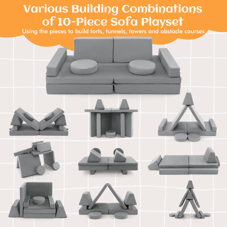 8-Piece Kids Play Couch Sofa with Portable Handle