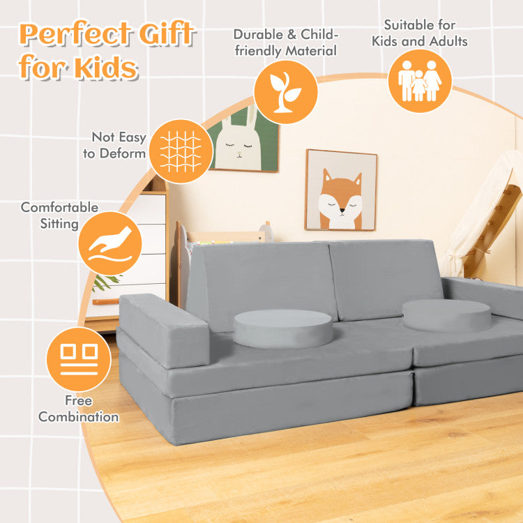 8-Piece Kids Play Couch Sofa with Portable Handle