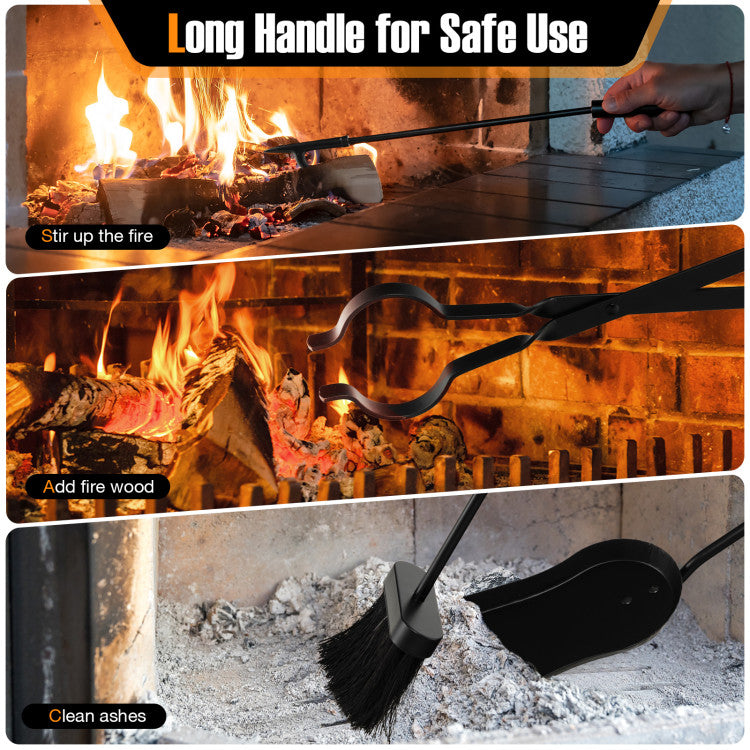 5-Piece Fireplace Tool Set with Tong Brush Shovel Poker Stand