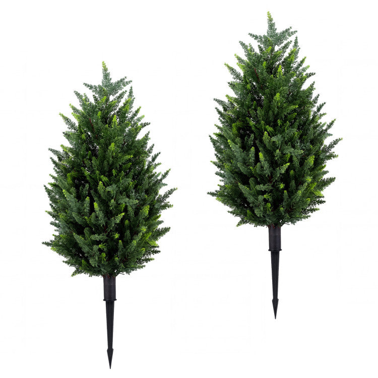 2 Pack 3 ft Artificial Cypress Topiary Trees with Ground Spikes for Indoor Outdoor