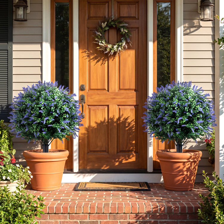 2 Pack Artificial Lavender Boxwood Topiary Ball Trees with Ground Spikes
