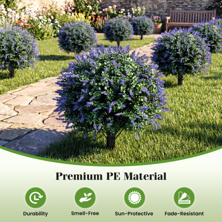 2 Pack Artificial Lavender Boxwood Topiary Ball Trees with Ground Spikes