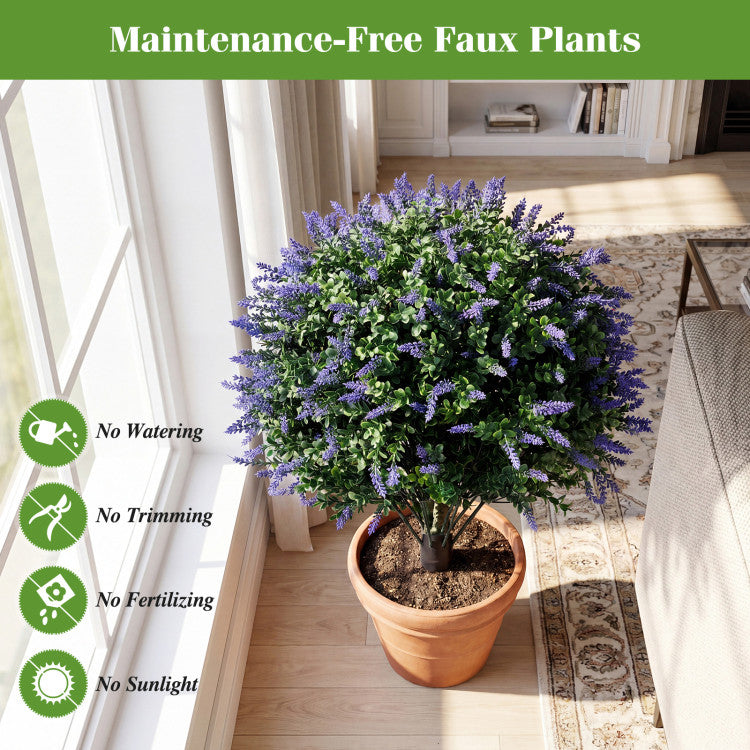 2 Pack Artificial Lavender Boxwood Topiary Ball Trees with Ground Spikes