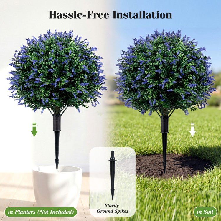 2 Pack Artificial Lavender Boxwood Topiary Ball Trees with Ground Spikes