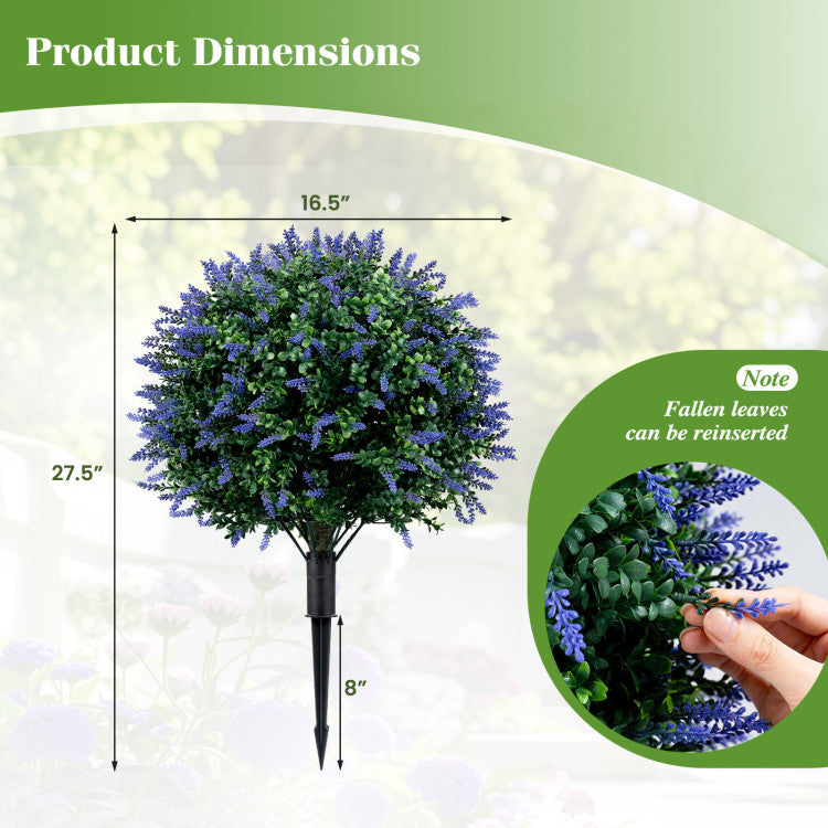 2 Pack Artificial Lavender Boxwood Topiary Ball Trees with Ground Spikes