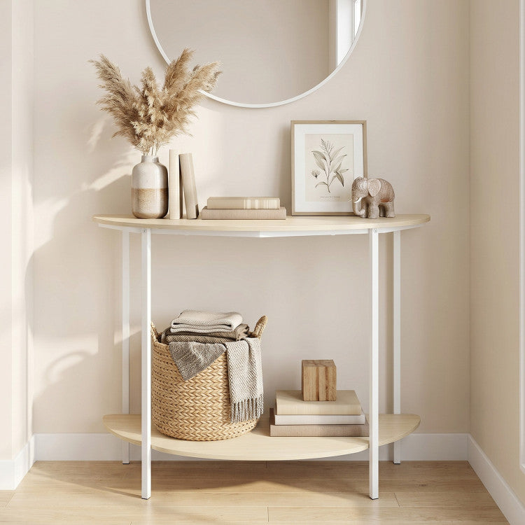 Half Moon Console Table 40 inch 2-Tier Entryway Table with Storage Shelf
