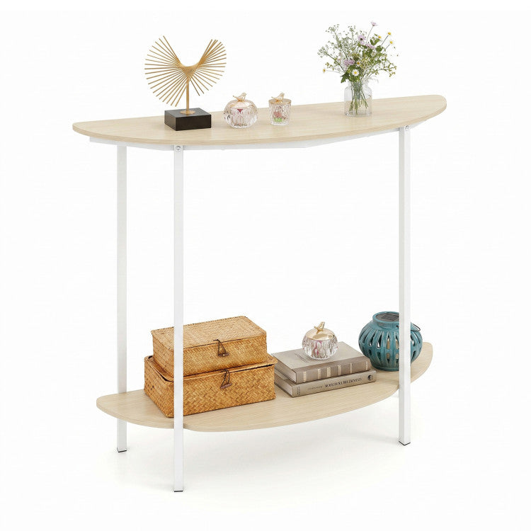 Half Moon Console Table 40 inch 2-Tier Entryway Table with Storage Shelf