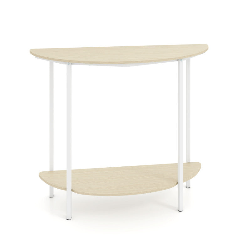 Half Moon Console Table 40 inch 2-Tier Entryway Table with Storage Shelf