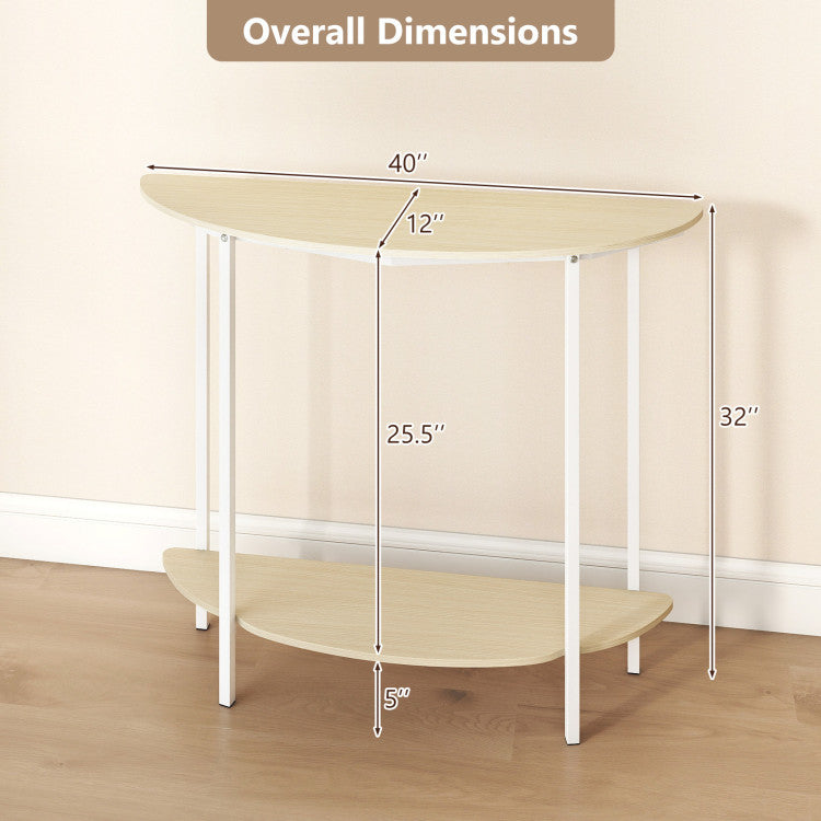Half Moon Console Table 40 inch 2-Tier Entryway Table with Storage Shelf