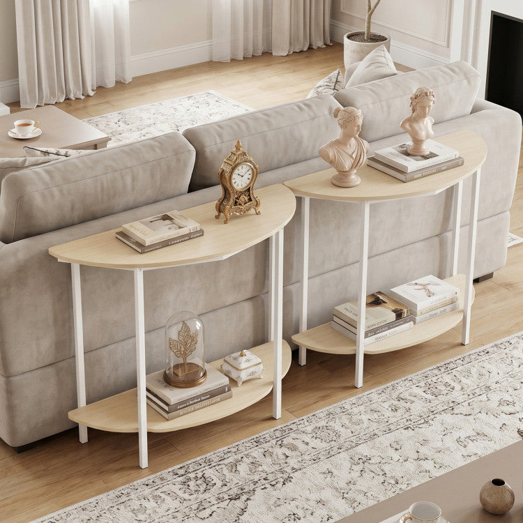 Half Moon Console Table 40 inch 2-Tier Entryway Table with Storage Shelf