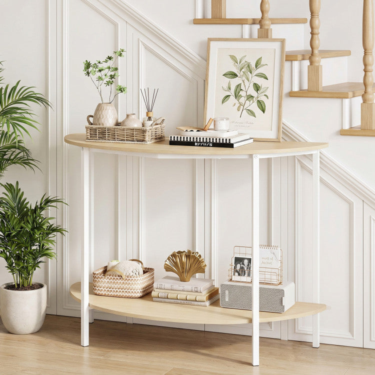 Half Moon Console Table 40 inch 2-Tier Entryway Table with Storage Shelf