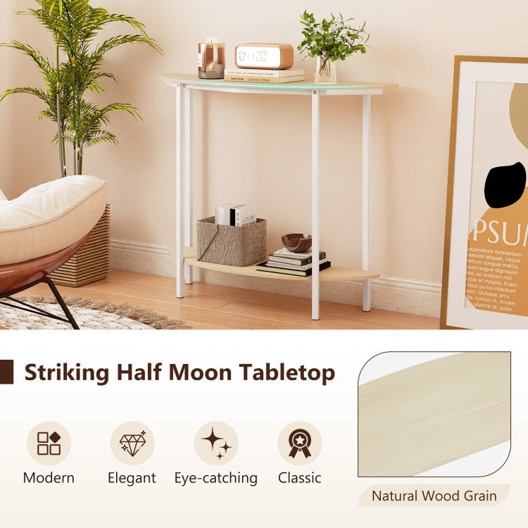 Half Moon Console Table 40 inch 2-Tier Entryway Table with Storage Shelf