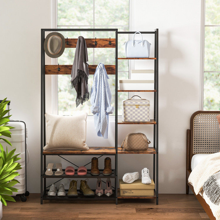 5-in-1 Entryway Hall Tree with Storage Bench with 9 Hooks
