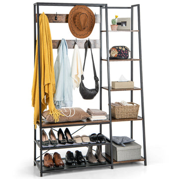 5-in-1 Entryway Hall Tree with Storage Bench with 9 Hooks