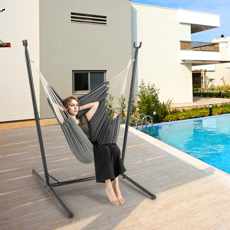 Hammock Chair with Stand 6-Position Adjustable Height and Side Pocket