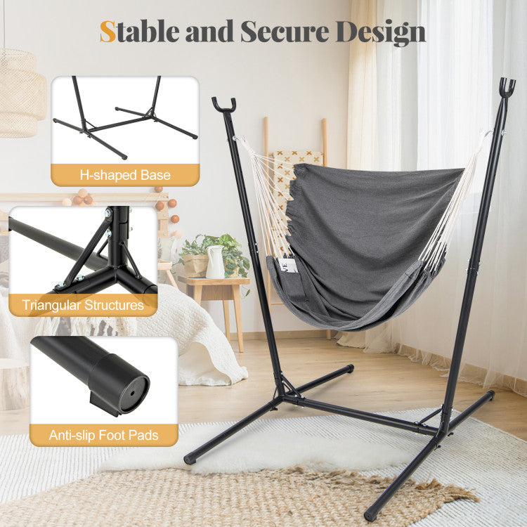 Hammock Chair with Stand 6-Position Adjustable Height and Side Pocket