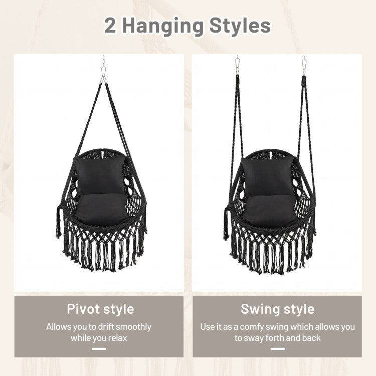 Hanging Hammock Chair with Soft Seat Cushions and Sturdy Rope Chain