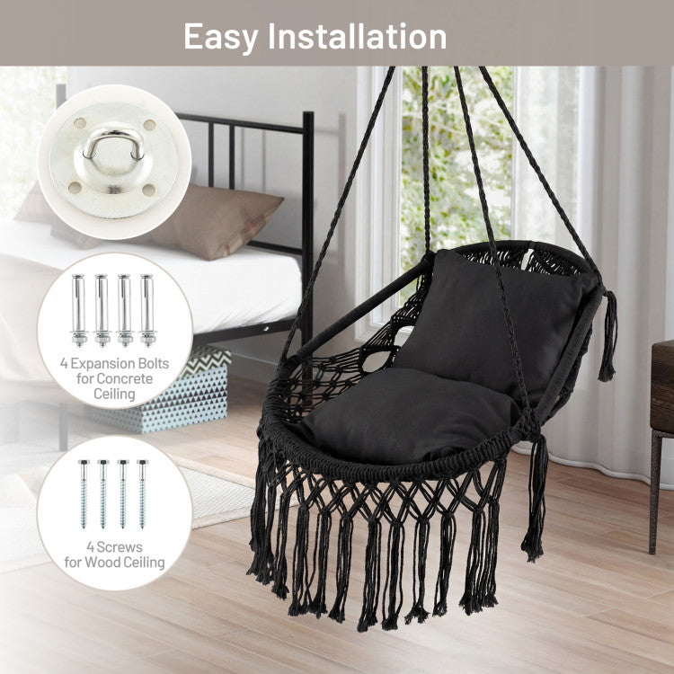 Hanging Hammock Chair with Soft Seat Cushions and Sturdy Rope Chain