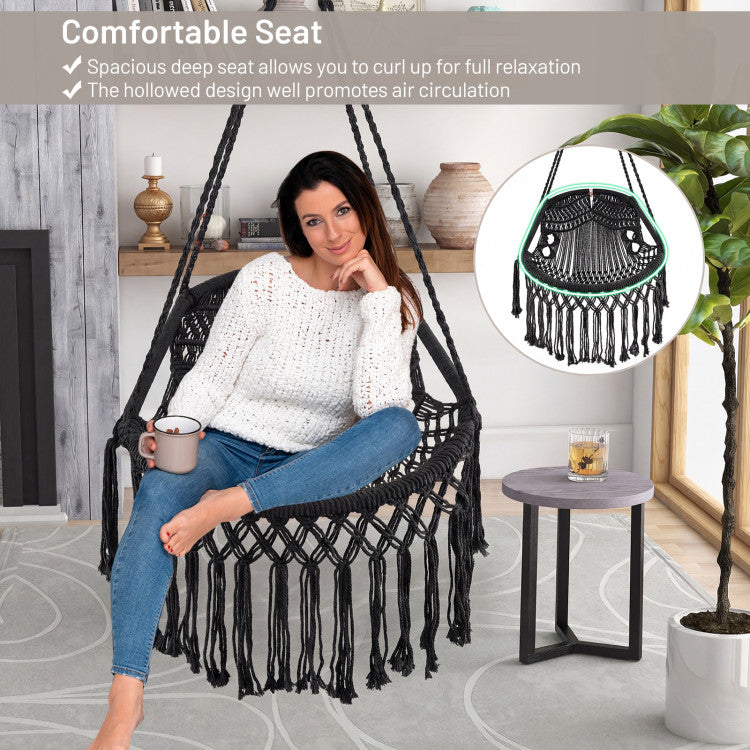 Hanging Hammock Chair with Soft Seat Cushions and Sturdy Rope Chain