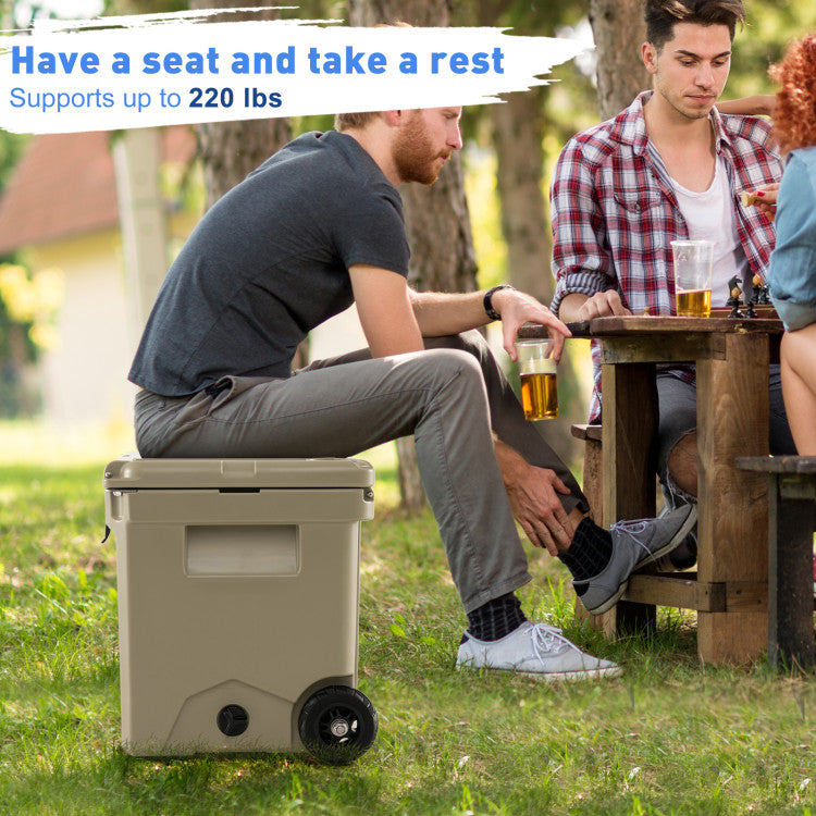 42 Quart Insulated Large Hard Cooler with Wheels and Handle