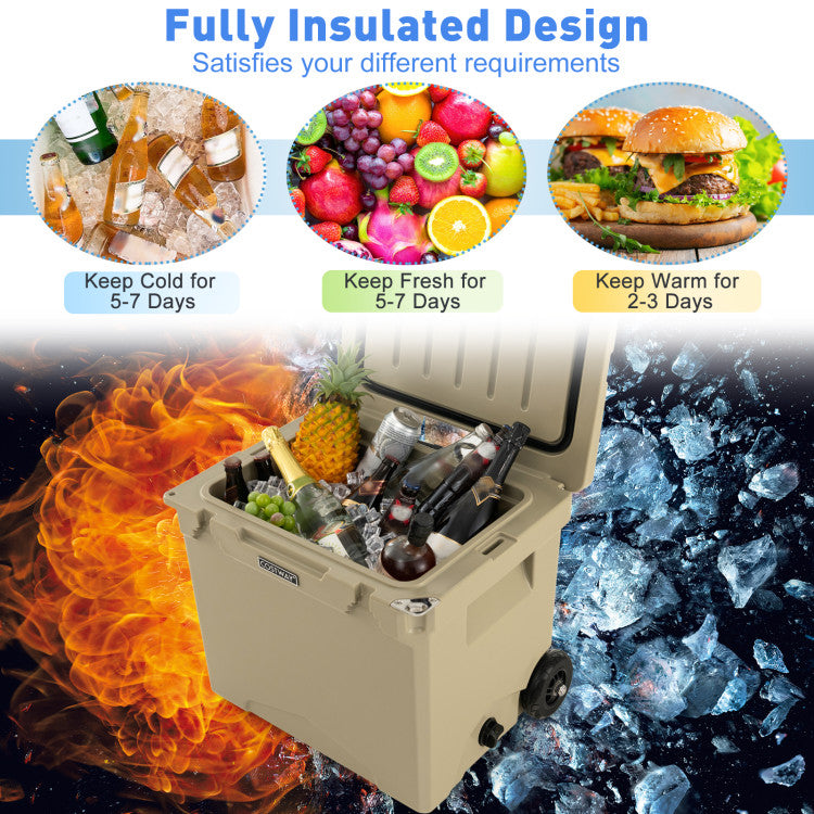 42 Quart Insulated Large Hard Cooler with Wheels and Handle