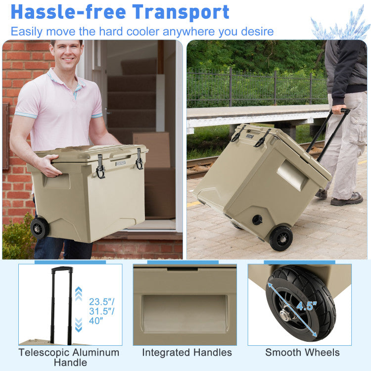 42 Quart Insulated Large Hard Cooler with Wheels and Handle