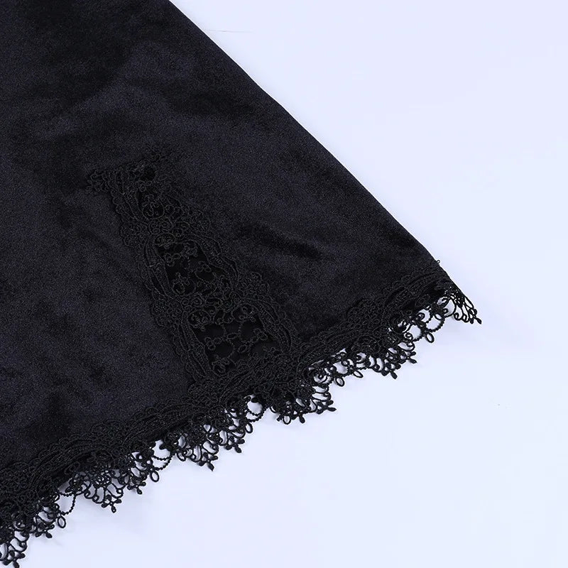 Luna Gothic Lace Velvet Mini Dress – Vintage Slit Party Slip