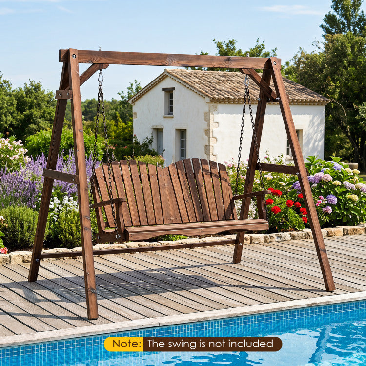 Heavy-Duty Carbonized Fir Wood Swing Frame with Reinforced Bars and 2 Hanging Rings