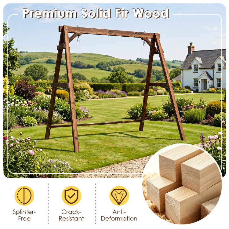 Heavy-Duty Carbonized Fir Wood Swing Frame with Reinforced Bars and 2 Hanging Rings