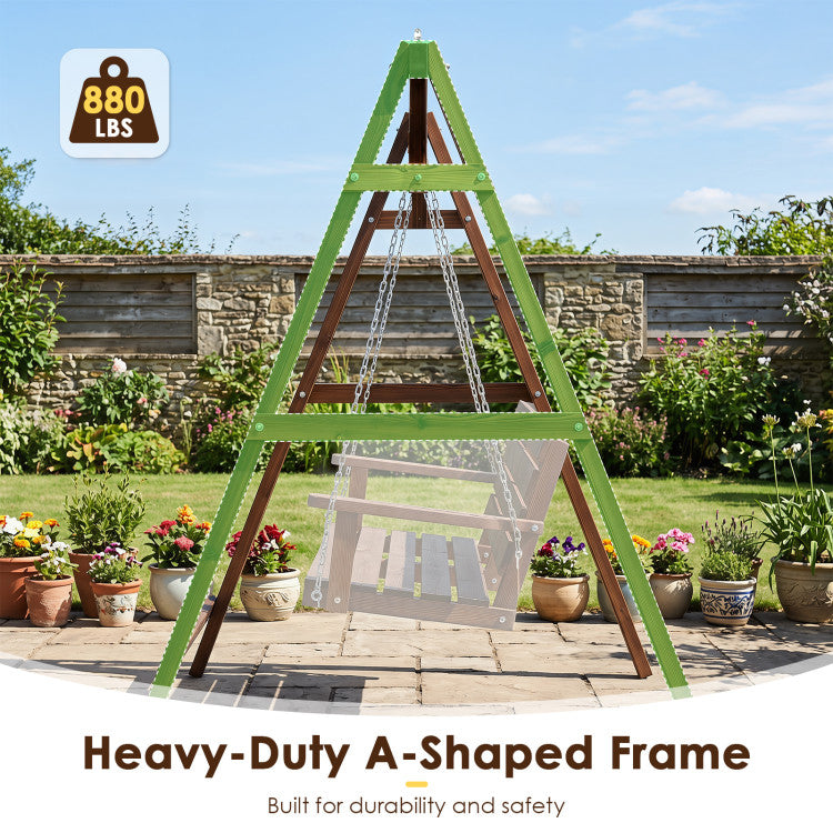 Heavy-Duty Carbonized Fir Wood Swing Frame with Reinforced Bars and 2 Hanging Rings